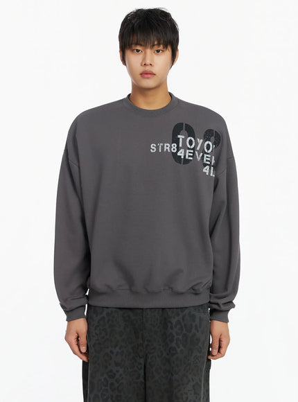 Men's Graphic Print Fleece Crewneck Sweatshirt IJ527