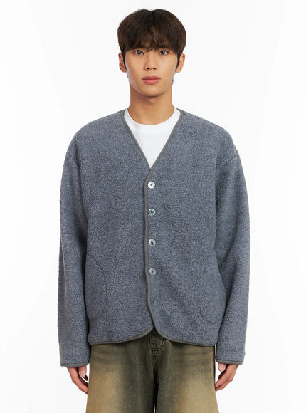 mens-sherpa-fleece-button-up-jacket-id511 / Dark gray