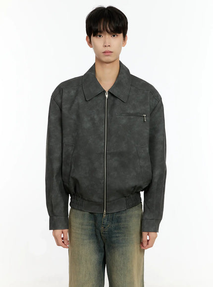 Men's Textured Faux Leather Jacket IN503