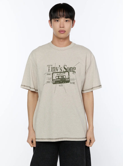 mens-graphic-stitch-t-shirt-ia520 / Light beige