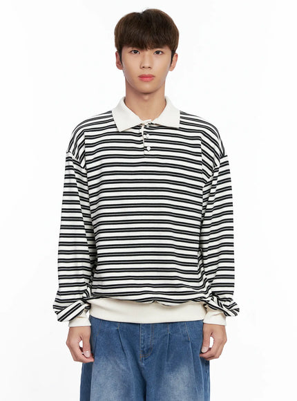 mens-striped-collared-sweatshirt-io502 / White
