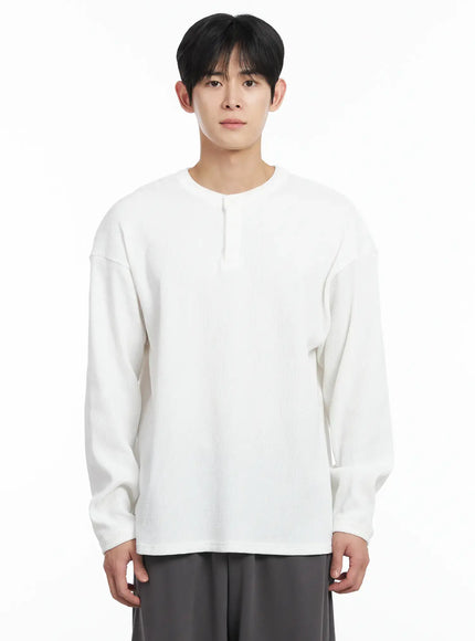 mens-waffle-henley-long-sleeve-shirt-if517 / White