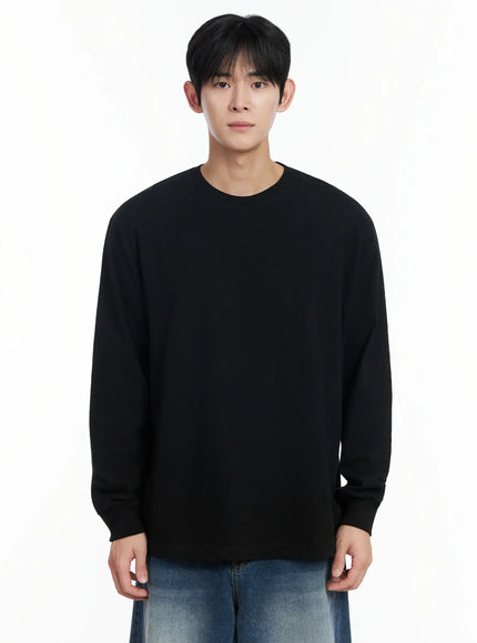 mens-ribbed-cuff-long-sleeve-shirt-if517 / Black