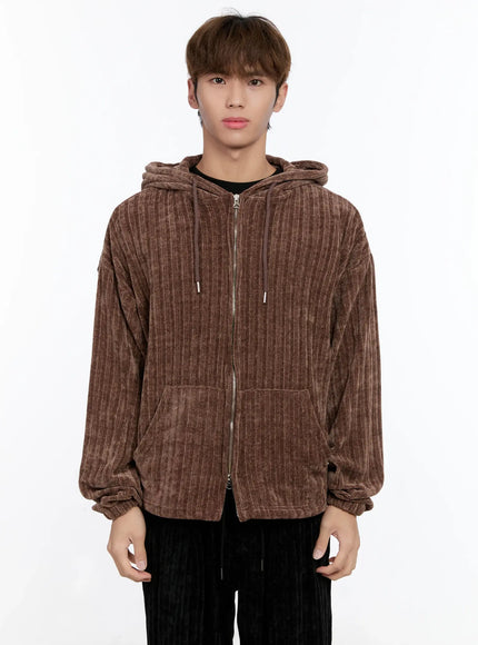 mens-velvet-two-way-hooded-zip-up-in512 / Brown