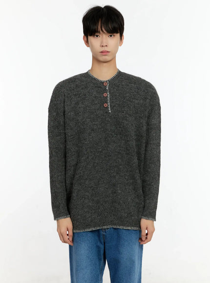 Men's Henley Contrast Stitch Sweater IN503