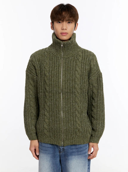 mens-knit-zip-up-jacket-in524 / Dark green