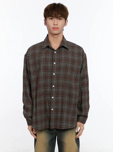 Men's Plaid Button-Up Shirt IN512