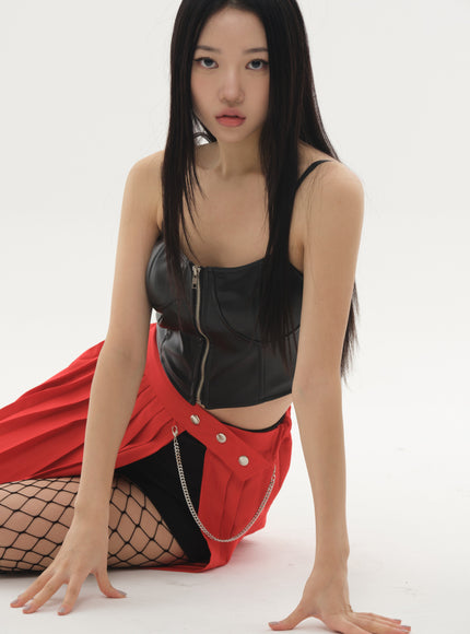 Pleated Mini Skirt with Chain #Original Kpop #121692