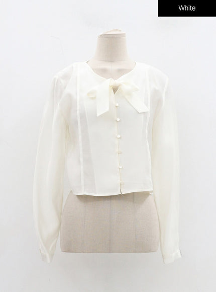 Ribbon Detail Button Cropped Blouse OJ304