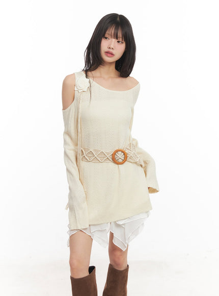cut-out-maxi-sweater-with-belt-and-corsage-ca522