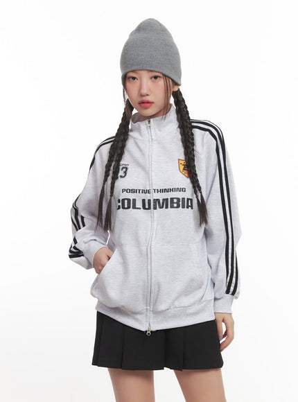 Striped Zip-Up Graphic Track Jacket CF526