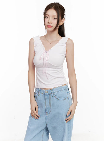 Shirred Ribbon 2-Way Sleeveless Top CL523