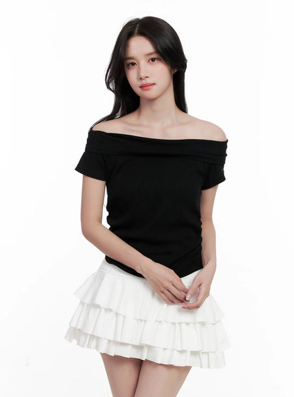 Off-Shoulder Ribbed Tee CL515