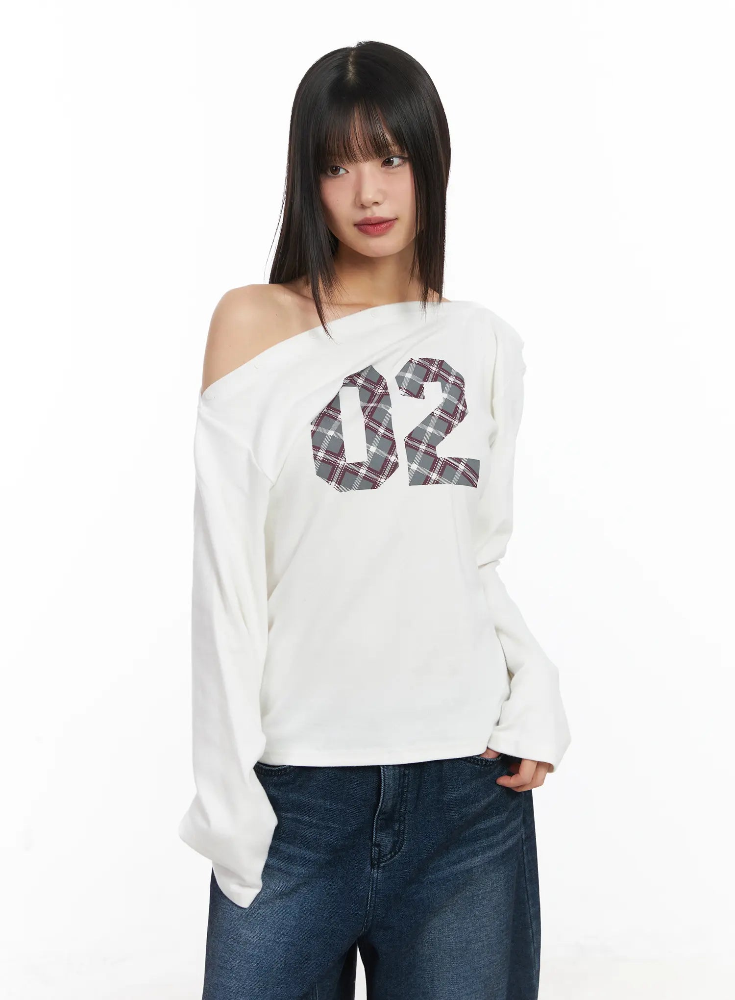 asymmetric-checkered-fleece-long-sleeve-top-cd522