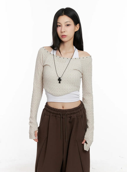 Cropped Eyelet Long Sleeve Top CG525