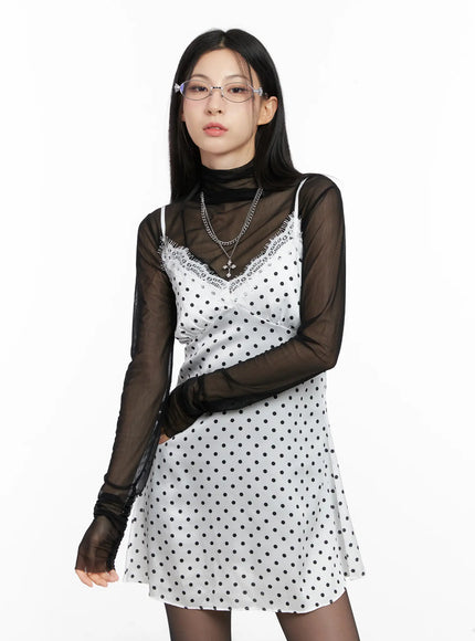 Polka Dot Satin Lace Mini Dress CG525