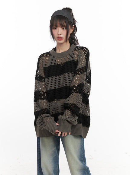 Chic Striped Mesh Sweater CJ524