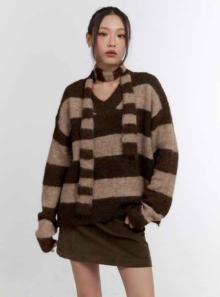 comfy-striped-v-neck-sweater-with-muffler-cn401