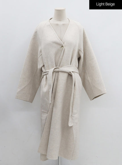 V-Neck Waist Tie Long Coat ON02
