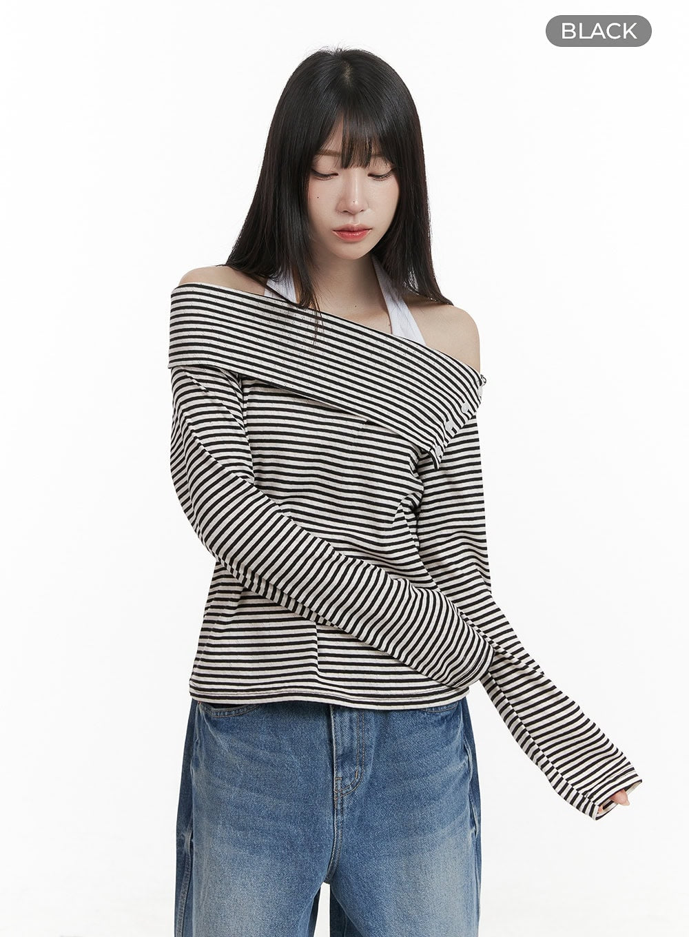stripe-buttoned-off-shoulder-top-cy407