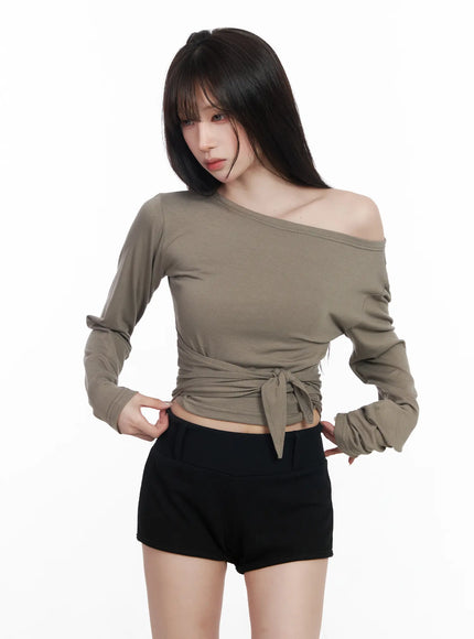 Off-Shoulder Wrap Tie Long Sleeve Top CF523