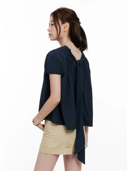 shirred-ribbon-short-sleeve-blouse-cl523