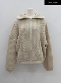 Twist Pattern Two Way Zipper Knit Cardigan CD20