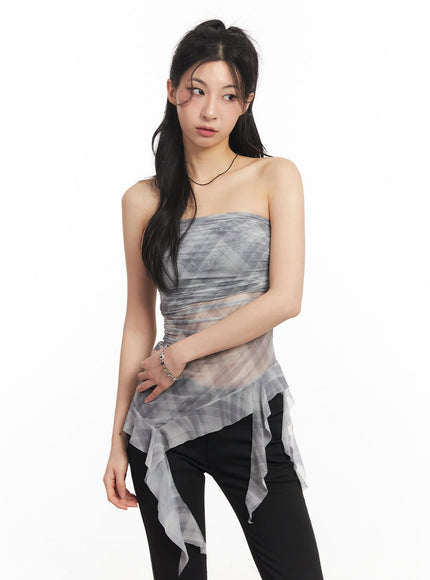 sheer-plaid-ruffle-tube-top-ca514