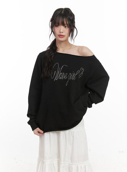 Chic One-Shoulder Studded Sweatshirt CJ523