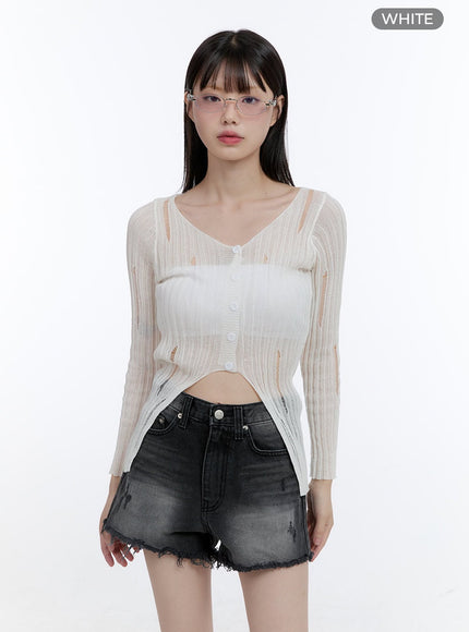 buttoned-v-neck-see-through-top-cg412