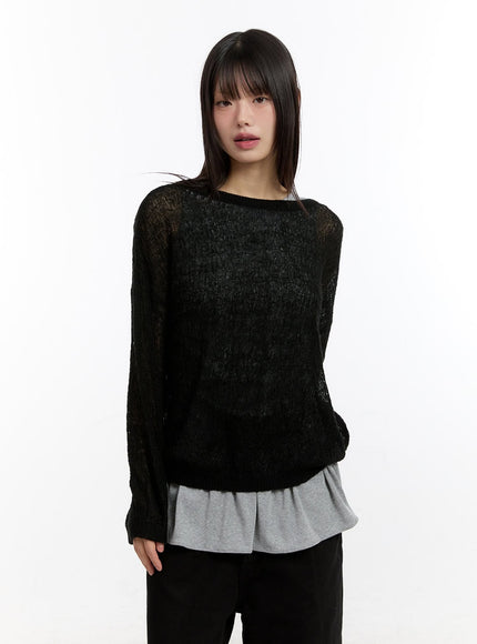 Sheer Knit Long-Sleeve Top CA508