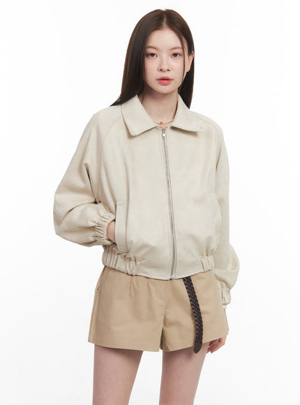 Zip-Up Suede Collared Jacket CM512