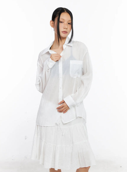 Sheer Long-Sleeve Button-Down Shirt CL529