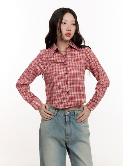 Checkered Collared Crop Shirt CM510