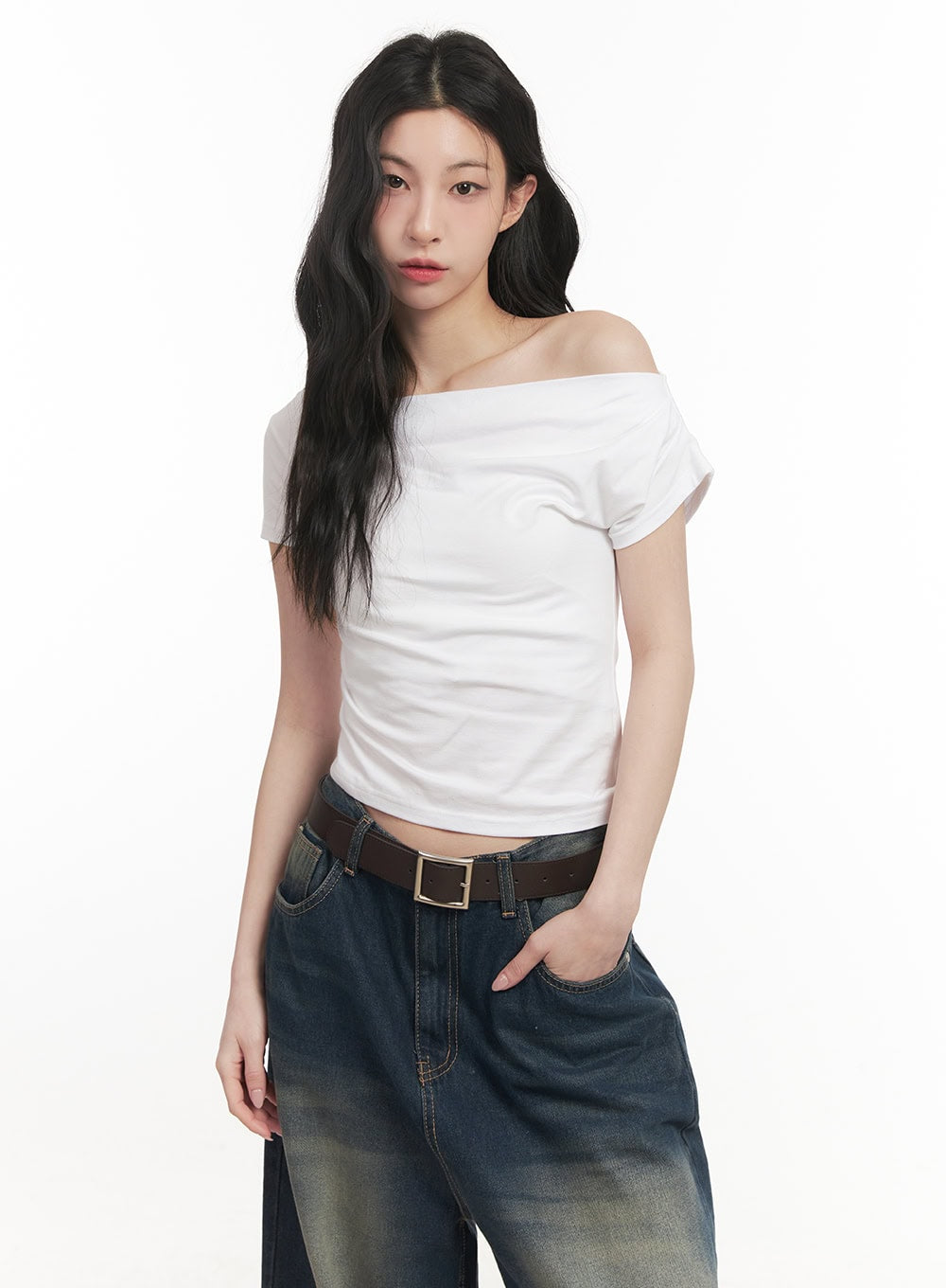 One-Shoulder Shirring Crop Top CF513