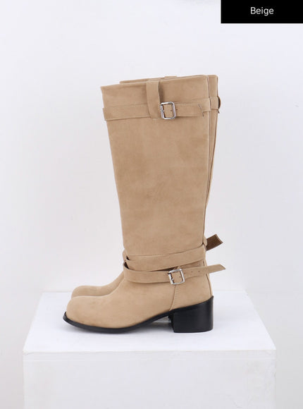 suede-midi-buckle-boots-cn321 / Beige