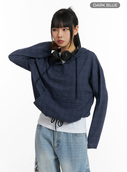 plaid-pocket-hoodie-cm407 / Dark blue
