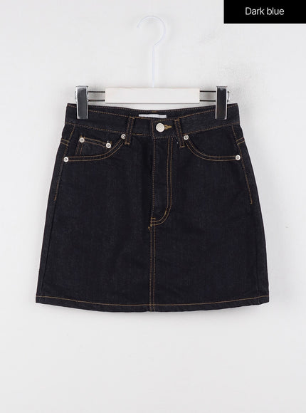 denim-mid-waist-mini-skirt-od326 / Dark blue