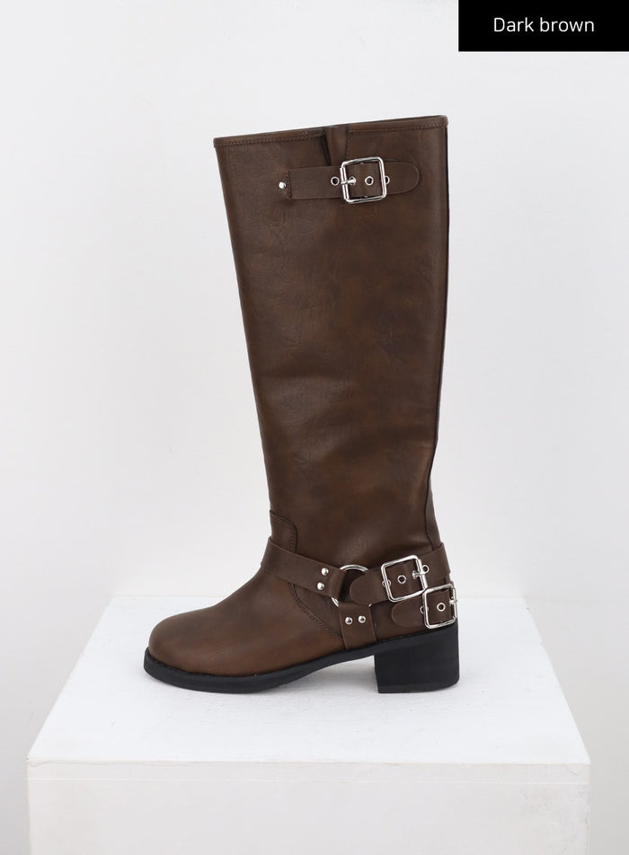 buckle-faux-leather-boots-cn315 / Dark brown