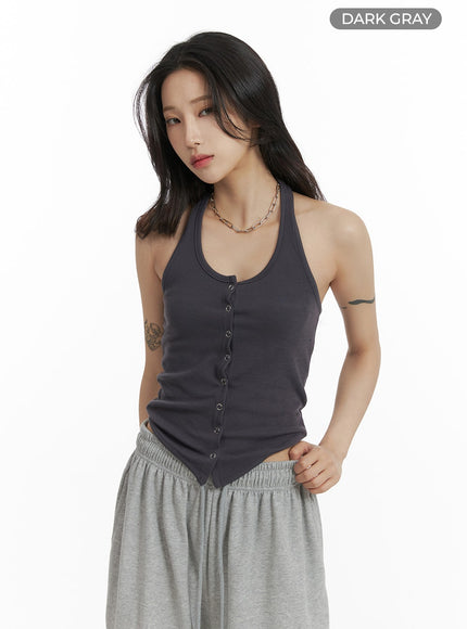 halter-button-up-tank-top-cf429 / Dark gray