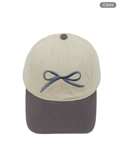 contrasting-ribbon-embroidered-cap-iu419 / Gray