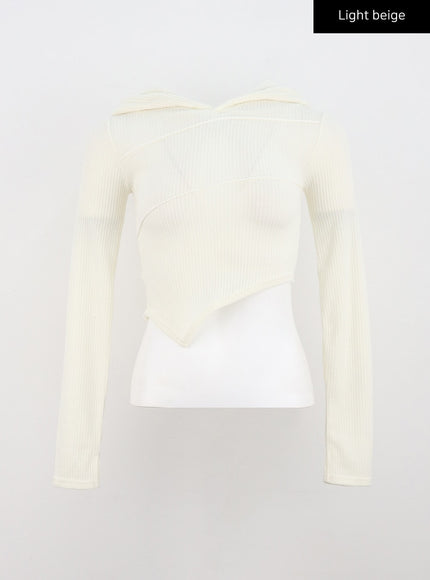 asymmetrical-crop-hooded-tee-cn314 / Light beige