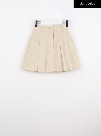 corduroy-pleated-mini-skirt-co330 / Light beige