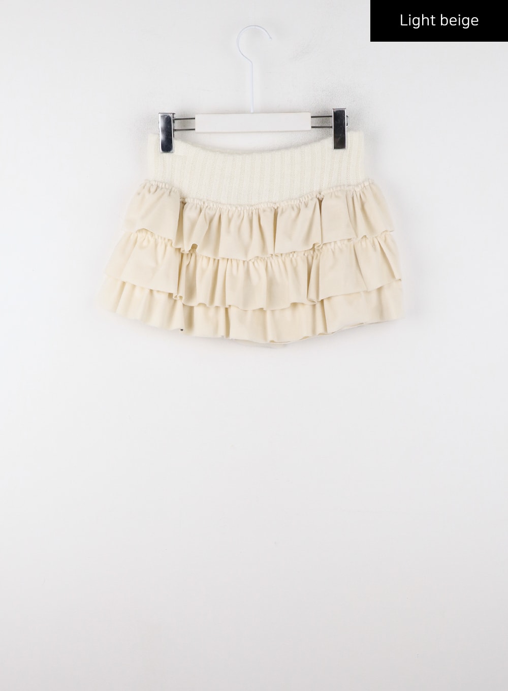 velvet-mid-waist-ruffle-mini-skirt-cd322 / Light beige