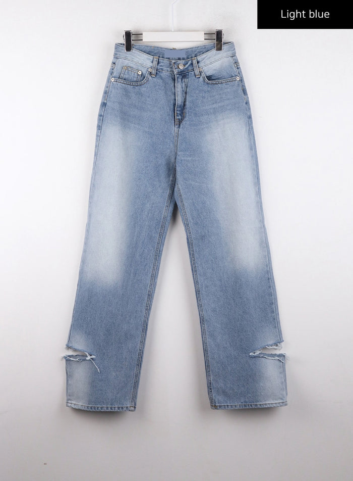 ripped-straight-leg-jeans-cd308 / Light blue
