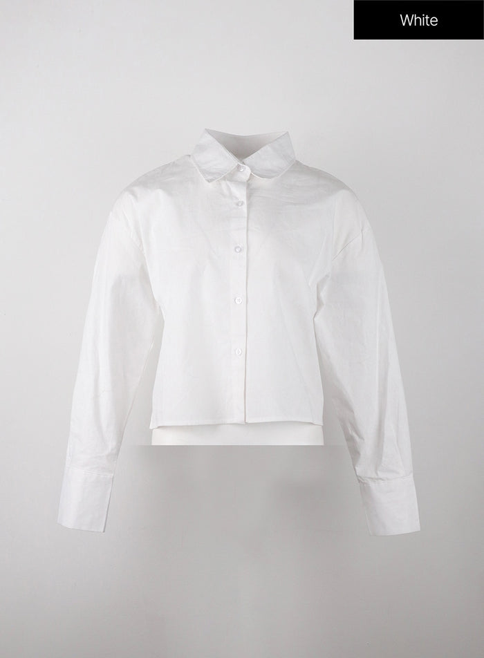 buttoned-collar-crop-shirt-ij403 / White