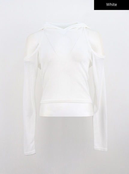 cut-out-long-sleeve-hoodie-co330 / White