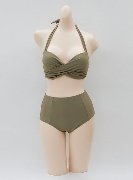 Halterneck Tweed Basic Bikini Set IJ13