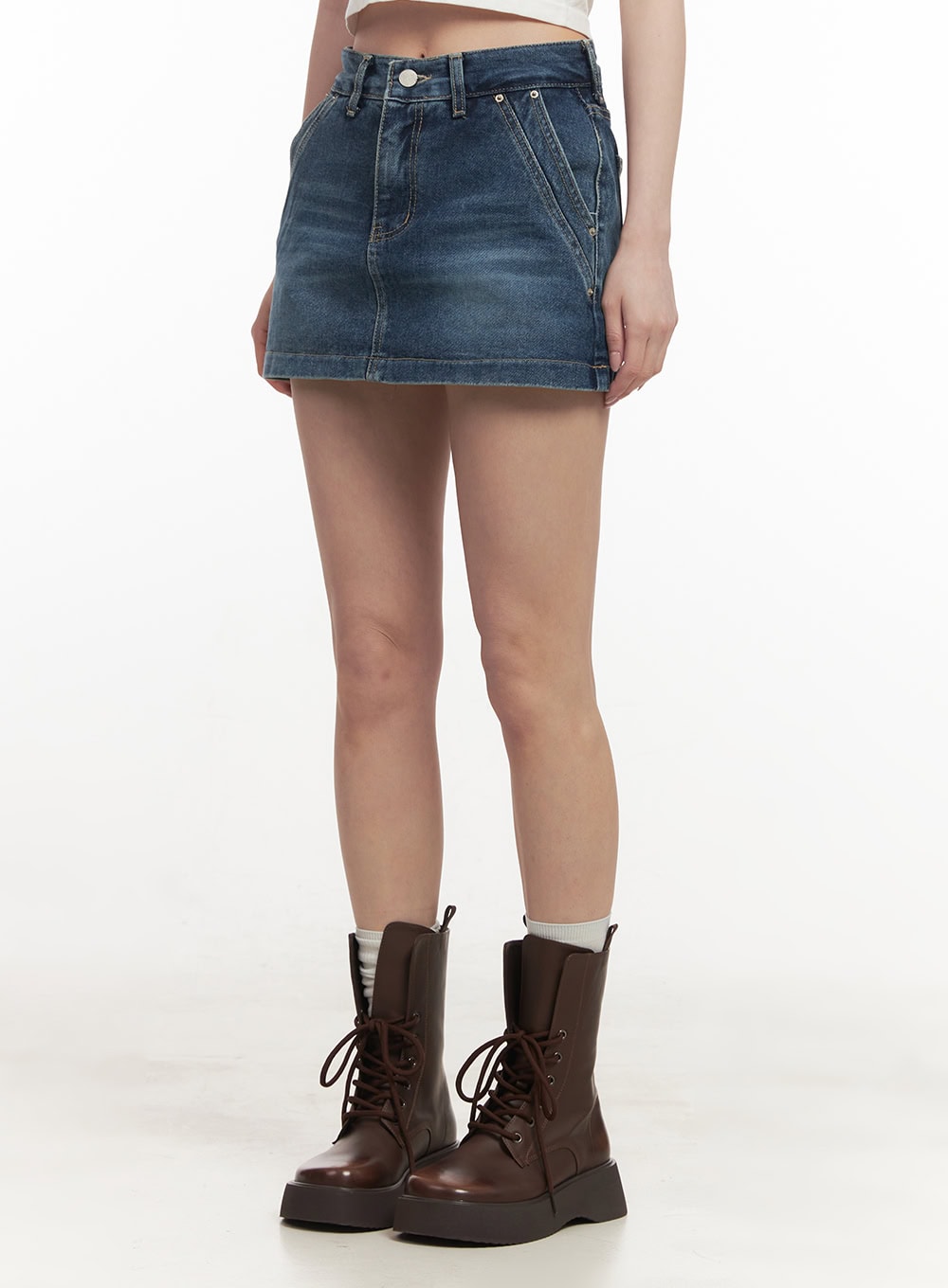 Side-Pocket Denim Mini Skirt CF513