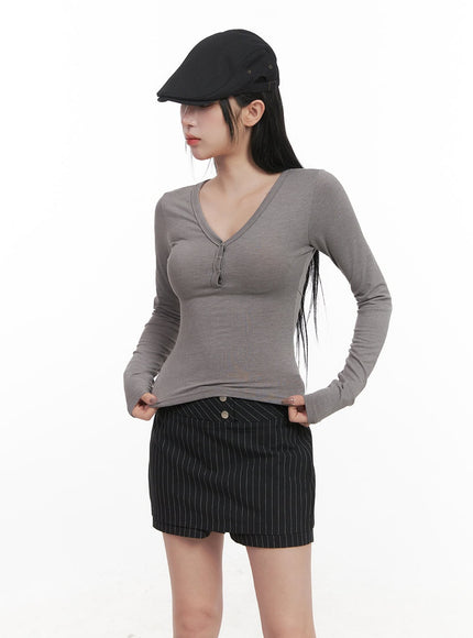 Back Lace-Up Henley Neck Top CJ517